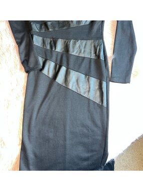 Venus body con Black Long Sleeve Dress with Faux Leather Paneling